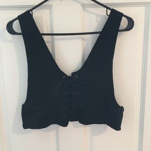 Free People Lace Up Crop Top Black